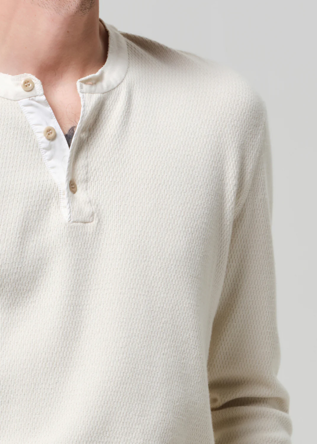 Waffle Three Button Henley in Plaster - Image 5